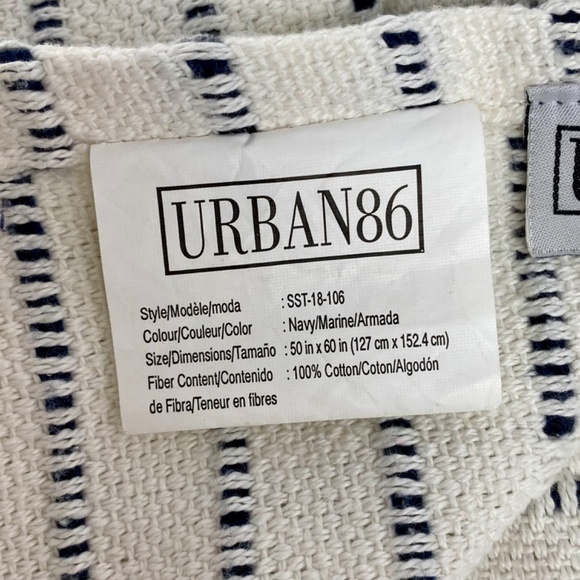 Throw Urban86 Textured Striped Tassel Hygge Style in White and Navy - Picture 3 of 5